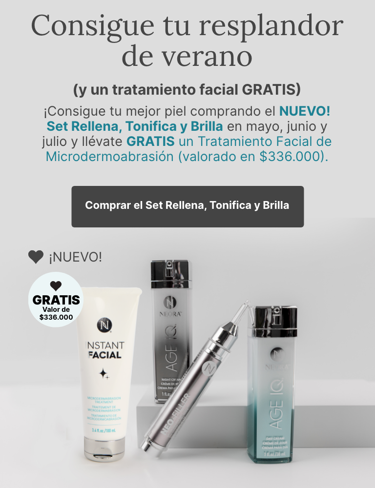 Buy the NEW! Lift, Fill & Glow Set in May, June and July and score a FREE Instant Facial Microdermabrasion Treatment. Featured is the new skincare set.